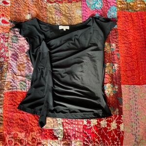 Y2K Asymmetrical Black Women's Top with Ruffle Detail